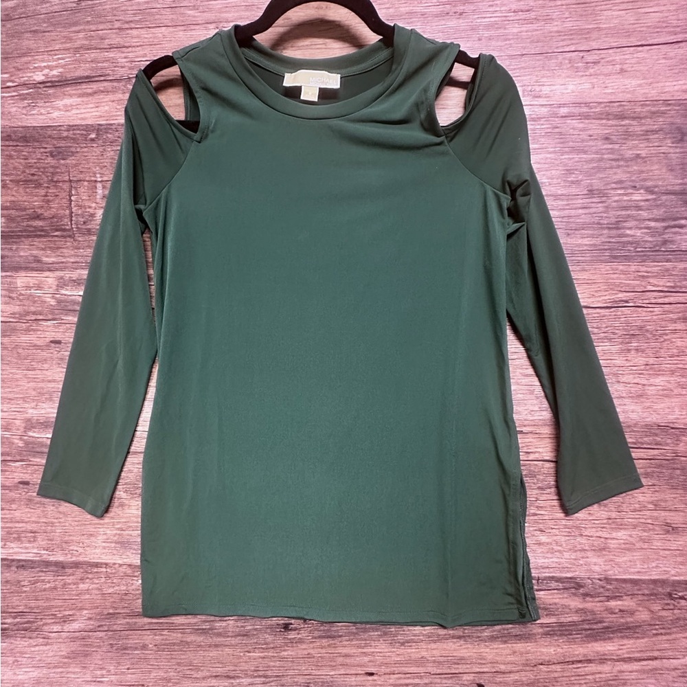 Michael Kors Green 3/4 Sleeve Crew Neck Blouse with Cut Out
